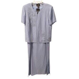 Positive Attitude Womens 2-Piece Light Blue Dress Set With Beading Embellishment